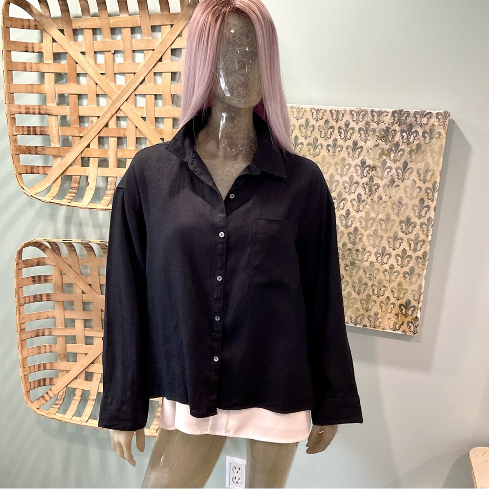 Nicole Miller Black Button-Down Shirt
